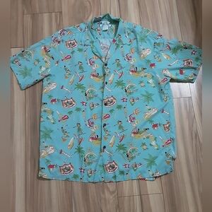 Two Palms Hawaiian Print Short Sleeve Button Down Shirt.